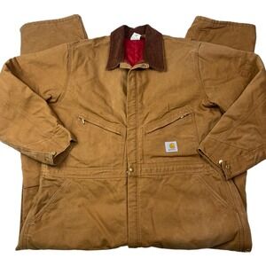 Vintage Carhartt Canvas Insulated Coveralls Size 50 Reg X01‎ BRN USA Union Made